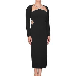 Rachel Roy Maude Dress Rhinestone-Trim Sheath Cut Out Long Sleeve Midi Black